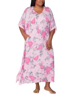 Ellen Tracy - Plus Size Printed V-Neck Caftan Nightgown
