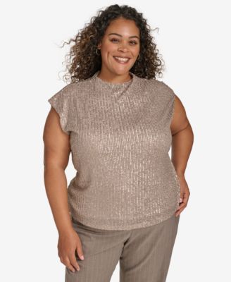 Calvin Klein - Plus Size Ribbed Shine Cap-Sleeve Top