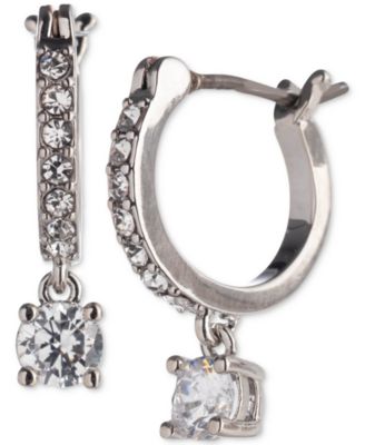 Marchesa - Silver-Tone Cubic Zirconia Dangle Small Huggie Hoop Earrings