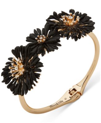 lonna & lilly - Gold-Tone Crystal & Black Flower Bangle Bracelet