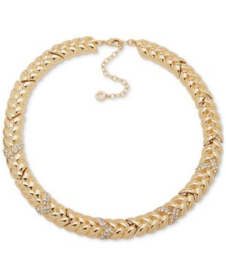 Anne Klein - Gold-Tone Crystal Pav&eacute; Sculptural Braid-Look Collar Necklace, 16" + 3" extender