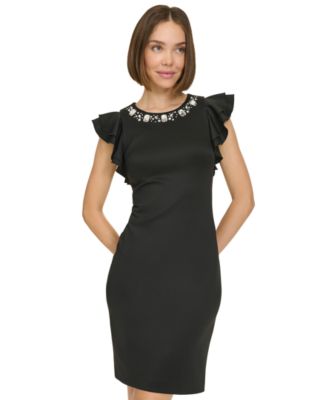 Tommy Hilfiger - Women's Rhinestone-Trim Flutter-Sleeve Dress