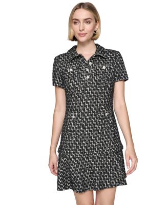KARL LAGERFELD PARIS - Women's Metallic Tweed Embellished-Button Dress