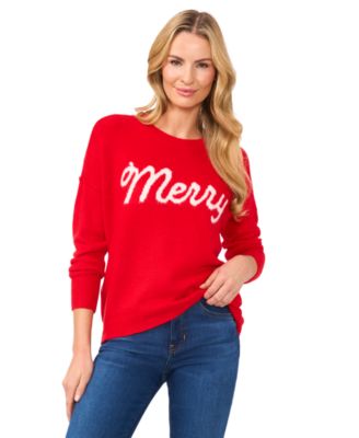 CeCe - Women's Merry Script Long-Sleeve Cozy Sweater