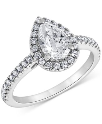 Badgley Mischka - Certified Lab Grown Diamond Solitaire Plus Pear-Shaped Halo Ring (3-3/8 ct. t.w.) in 14k White Gold