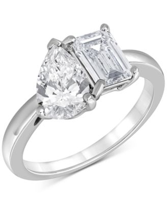 Badgley Mischka - Certified Lab Grown Diamond Solitaire Plus Two Stone Ring (3 ct. t.w.) in 14k White Gold