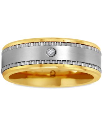 Macy's - Men's Diamond Accent Two-Tone Ceramic & Stainless Steel Band Ring