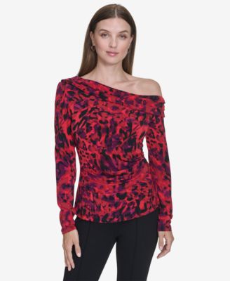 Halston - Women's Printed Off-The-Shoulder Top