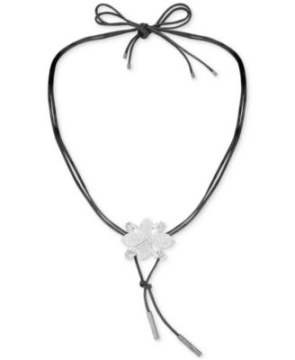 GUESS - Silver-Tone Pav&eacute; & Marquise Stone Flower 40" Wrapped Cord Choker Necklace