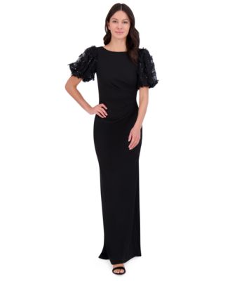 Eliza J - Women's Sequin 3D-Petal Puff-Sleeve Gown