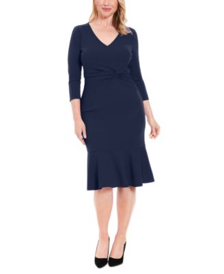 London Times - Women's Twist-Front Midi Dress
