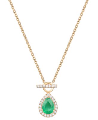Macy's - Emerald (1 ct. t.w.) & Diamond (1/4 ct. t.w.) Pear Halo Toggle 18" Pendant Necklace in 14k Gold