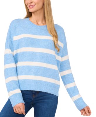 CeCe - Women's Striped Long-Sleeve Crewneck Sweater