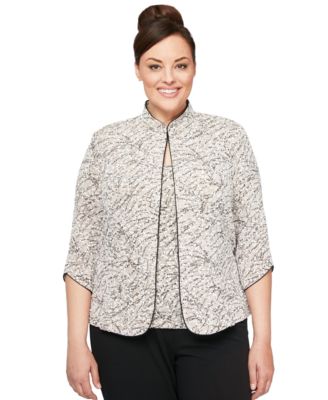 Alex Evenings - Plus Size Printed Mandarin Jacket and Top