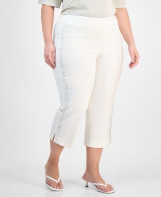 JM Collection - Plus Size Side-Embellished Capri Pants