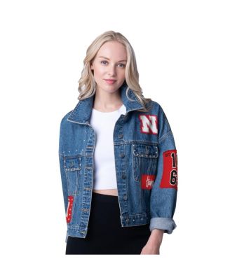 G-III 4Her by Carl Banks - Women's Denim Nebraska Huskers Game Ball Patches and Studs Full-Button Jacket