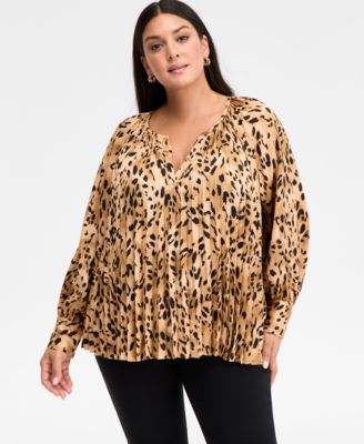 I.N.C. International Concepts - Plus Size Printed Pleated Blouse, Macy's Exclusive