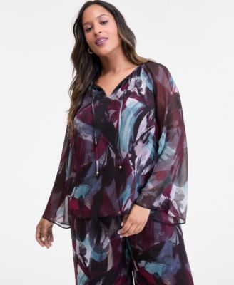 I.N.C. International Concepts - Plus Size Printed Tie-Front Blouse