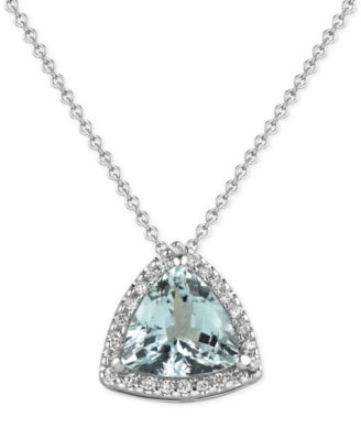 Macy's - Aquamarine (1-1/2 ct. t.w.) and Diamond (1/8 ct. t.w.) Pendant Necklace in 14k White Gold
