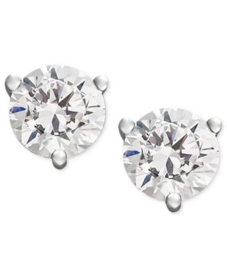Macy's - Near Colorless Diamond 3-Prong Stud Earrings (1/4-2 ct. t.w.) in 18k White and Yellow Gold