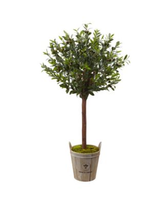 Nearly Natural - 4.5' Olive Topiary Artificial Tree in European Barrel Planter