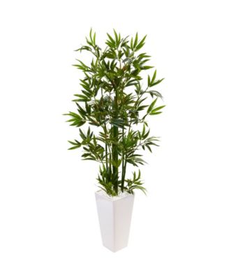 Nearly Natural - 4.5' Bamboo Artificial Tree in White Tower Planter