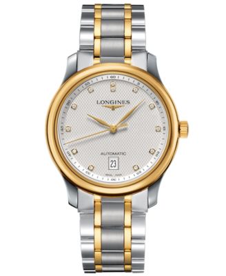 Longines - Watch, Men's Swiss Automatic Master Diamond Accent 18k Gold and Stainless Steel Bracelet 39mm L26285777