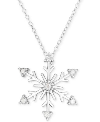 Macy's - Diamond Snowflake 18" Pendant Necklace (1/6 ct. t.w.) in Sterling Silver