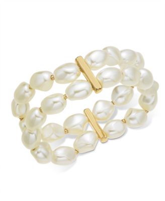 Charter Club - Gold-Tone Imitation Pearl Double-Row Stretch Bracelet