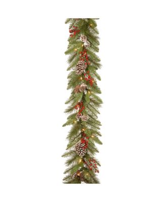 National Tree Company - 9 ft. Bristle Berry Pine Garland with Battery Operated LED Lights