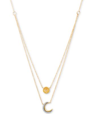 Macy's - Diamond Star & Moon Layered Pendant Necklace (1/20 ct. t.w.) in 14k Gold-Plated Sterling Silver, 17" + 1" extender