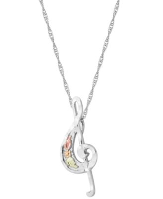 Black Hills Gold - Treble Clef Pendant in Sterling Silver with 12k Rose and Green Gold