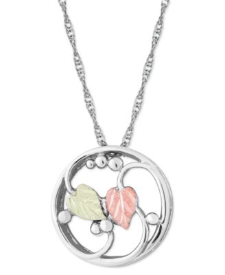 Black Hills Gold - Circle Pendant 18" Necklace in Sterling Silver with 12K Rose and Green Gold