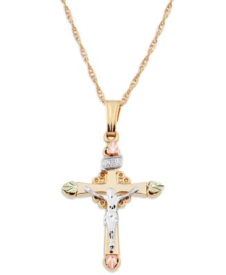 Black Hills Gold - Crucifix Pendant in 10k Yellow Gold with 12k Rose and Green Gold