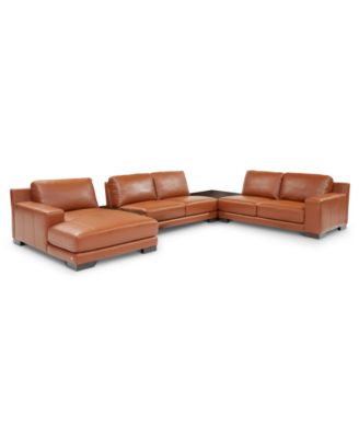 Furniture - Darrium 5-Pc. Leather Chaise Sectional with Corner Table & Console