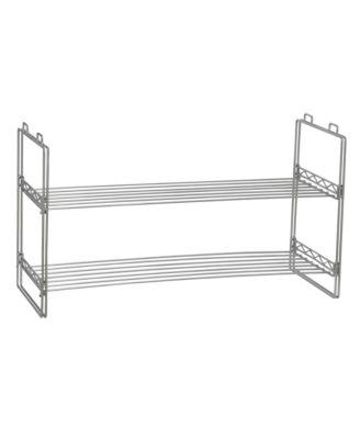 Household Essentials - 2 Tier Shoe Rack, Stackable Wire Frame, Holds 6 to 8 Pairs of Shoes, Great for Smaller or Larger Footwear, Additional Shelving, Chromelike Finish