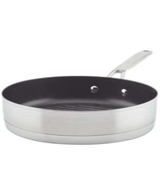 KitchenAid - Brushed Stainless Steel Nonstick 10" Round Grill Pan