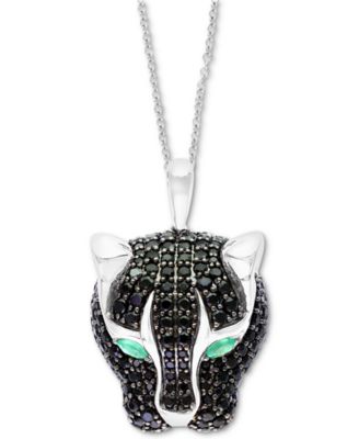 EFFY Collection - Black Spinel (4-1/2 ct. t.w.) & Green Onyx Panther 18" Pendant Necklace in Sterling Silver