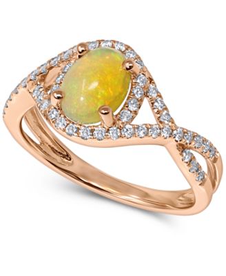 Macy's - Opal (3/4 ct. t.w.) & Diamond (1/3 ct. t.w.) Openwork Statement Ring in 14k Rose Gold