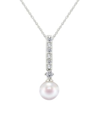Honora - Cultured Freshwater Pearl 7-7.5mm and Diamond 1/5 ct. tw. Pendant 18" Necklace in 14k White Gold