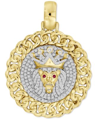 Macy's - Men's Diamond (3/8 ct. t.w.)  & Ruby Accent King Lion Pendant in 10k Gold
