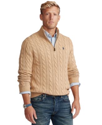 Polo Ralph Lauren - Big & Tall Cable-Knit Cotton Quarter-Zip Sweater