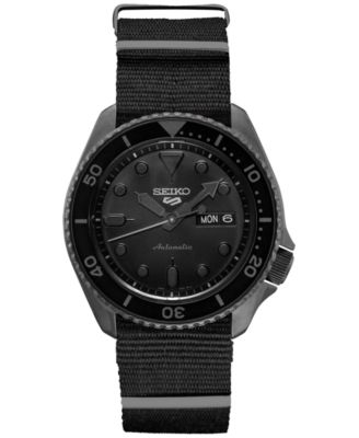 Seiko - Men's Automatic 5 Sports Black Nylon Strap Watch 43mm