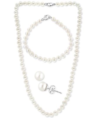 EFFY Collection - 3-Pc. Set Cultured Freshwater Pearl (6-1/2 mm) Collar Necklace, Bracelet, & Stud Earrings.