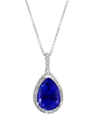 EFFY Collection - Tanzanite (6 ct. t.w.) & Diamond (3/8 ct. t.w.) Halo 18" Pendant Necklace in 14k White Gold