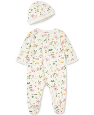 Little Me - Baby Girls Floral Leaf-Print 2Pc. Footie & Hat Set