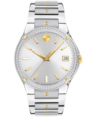 Movado - Unisex Swiss SE Diamond (3/8 ct. t.w.) Two-Tone Stainless Steel Bracelet Watch 41mm
