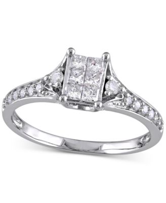 Macy's - Diamond Princess Cluster Engagement Ring (1/2 ct. t.w.) in 14k White Gold