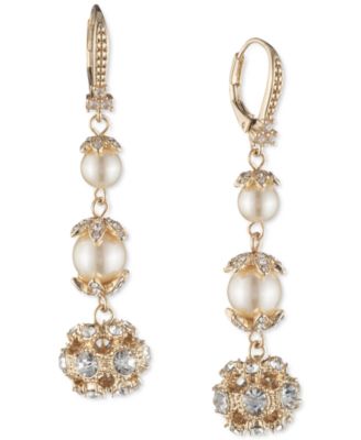 Marchesa - Gold-Tone Pav&eacute; Ball & Imitation Pearl Triple Drop Earrings