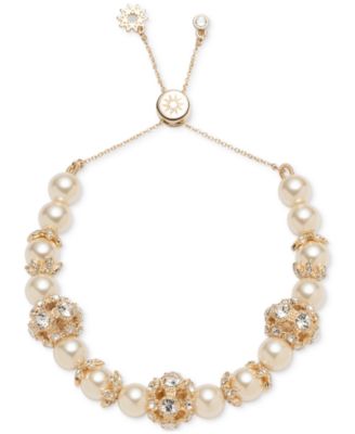 Marchesa - Gold-Tone Imitation Pearl & Crystal Button Slider Bracelet